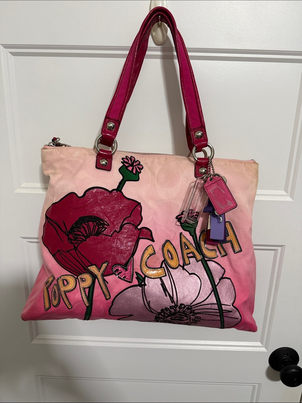 Coach Pink Ombre Poppy Canvas Tote with Magenta Handles
